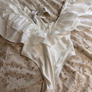 Zara white off shoulder ruffle swimwear